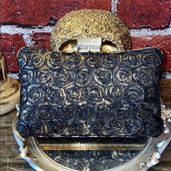 Handbags - Floral Lame’ Hard Clutch